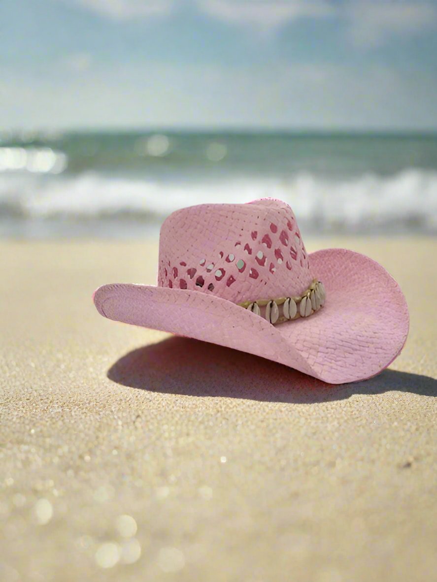 Women Cowboy Hat Pink with Shells